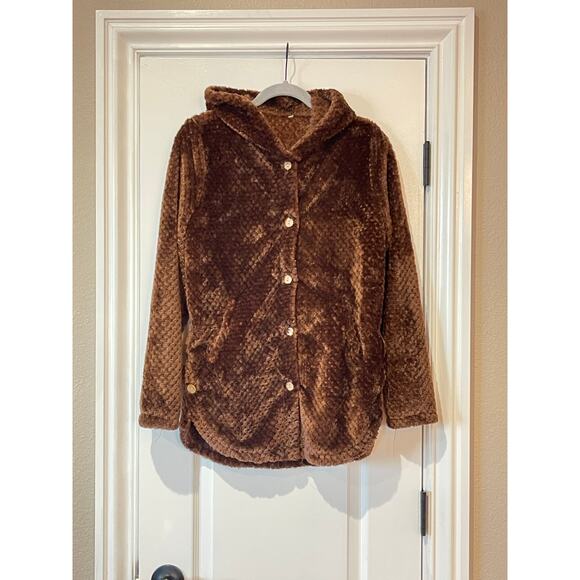Brown Coffee Soft Cozy Fluffy Button-down Hoodie-Jacket Small - Picture 1 of 7